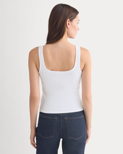 Scoop-Neck Tank in Pointelle | White