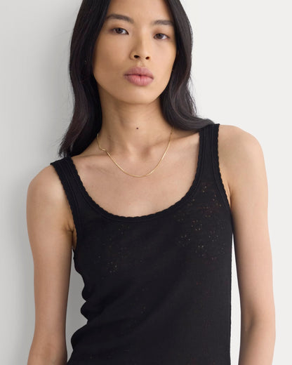 Lace-Trimmed Tank in Fine Linen | Black