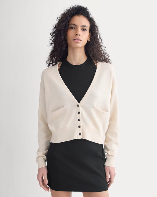 Deep V-Neck Cardigan in Cotton Merino | Canvas