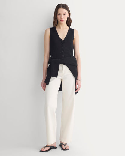 Button-Front Tank in Tape Yarn | Black