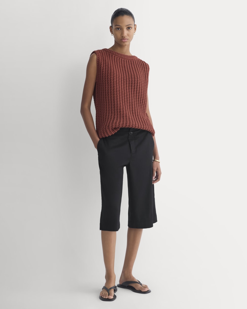 Open-Knit Tunic Vest in Elevated Cotton | Henna Red