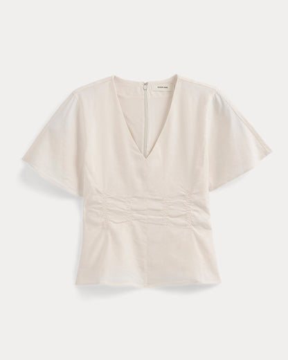 Cinched Top in Stretch Linen | Bone