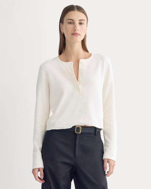 Boxy Henley in Cozy Waffle | Bone