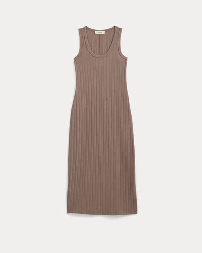 Scoop-Neck Midi Dress in Pointelle Knit | Heathered Chocolate Chip