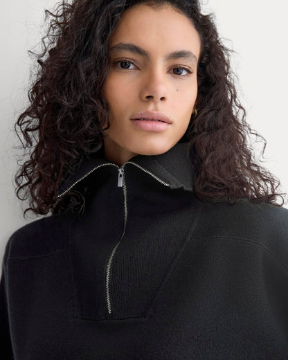 Double Knit Half-Zip in Cotton Merino | Black