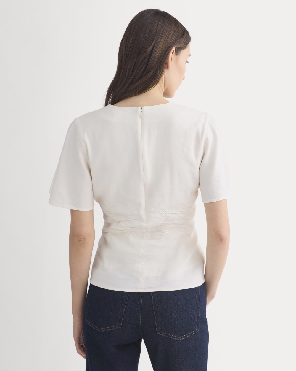 Cinched Top in Stretch Linen | Bone