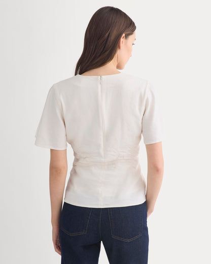 Cinched Top in Stretch Linen | Bone