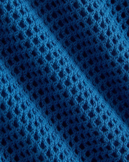 Mesh-Knit Short-Sleeve Dress | Imperial Blue