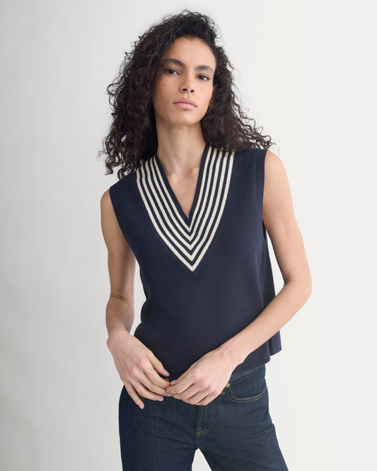 Relaxed V-Neck Vest in Cotton Merino | Navy