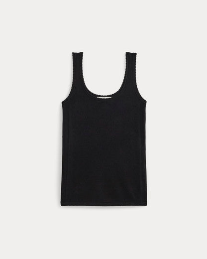 Lace-Trimmed Tank in Fine Linen | Black