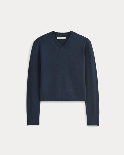 Cashmere Cropped High-V Sweater | Navy