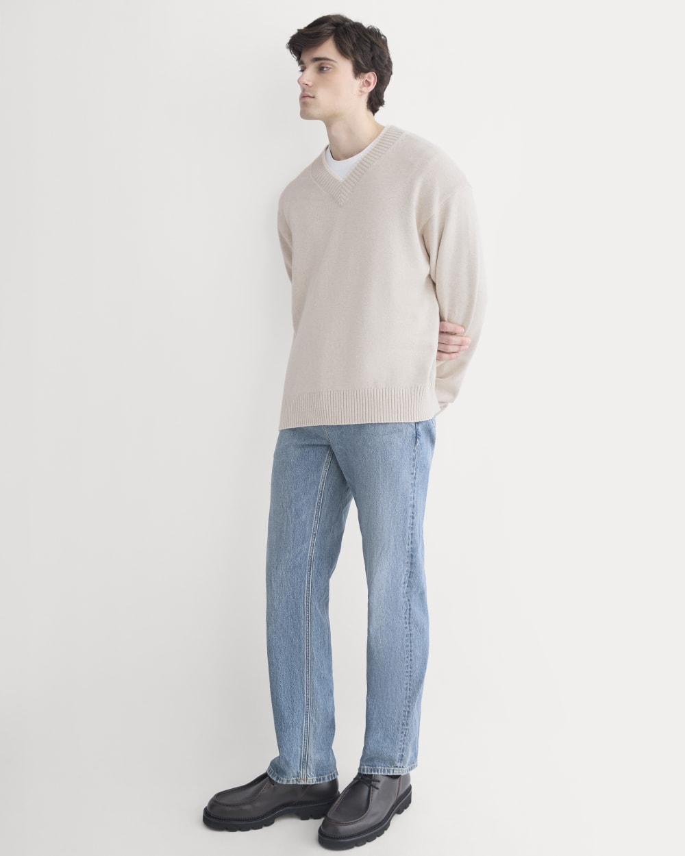 Relaxed V-Neck Sweater in Everyday Cotton | Heathered Oat