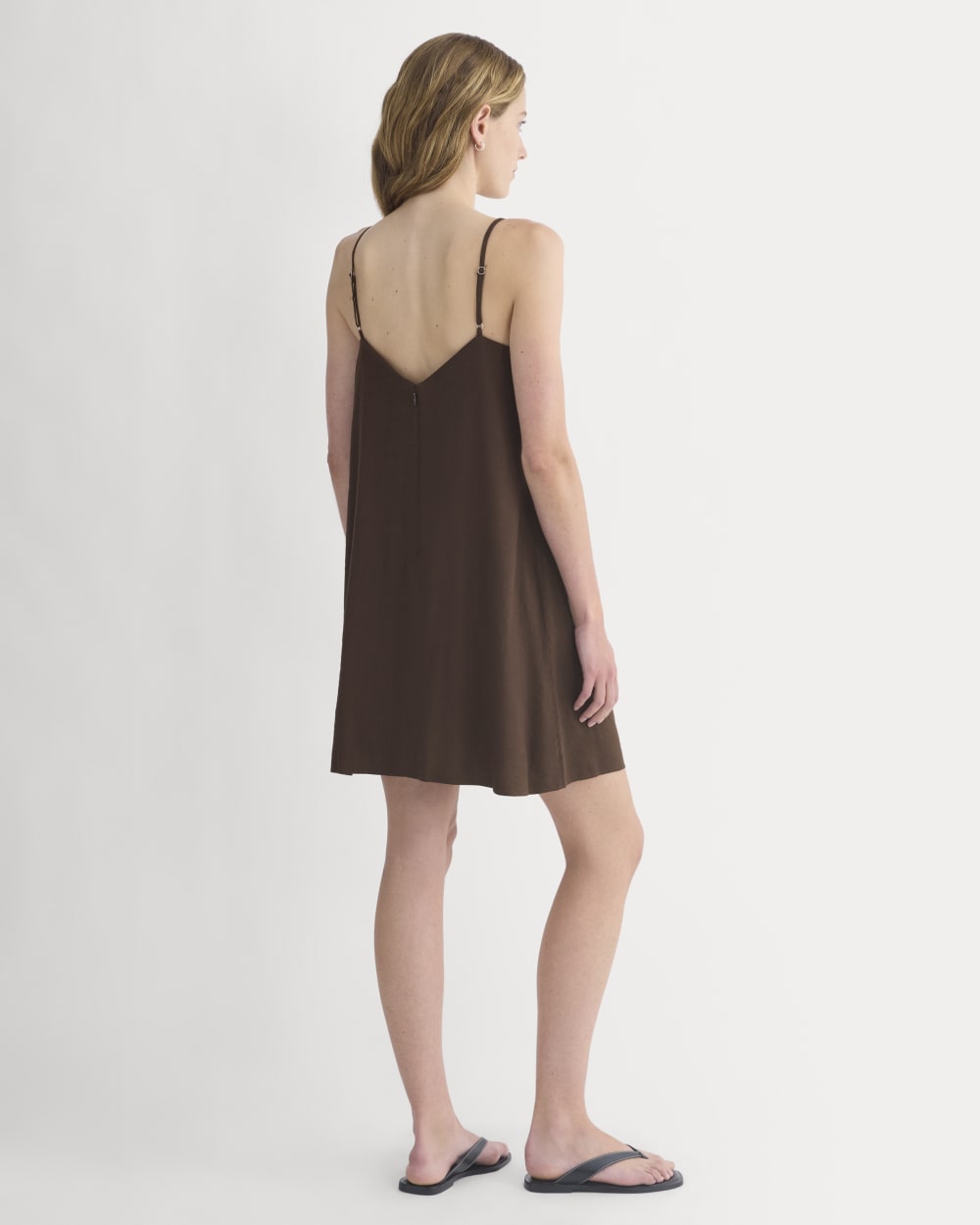 Mini Shift Dress in Stretch Linen | Dark Brown