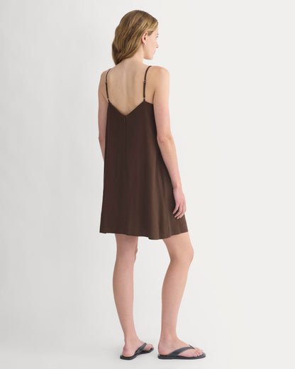 Mini Shift Dress in Stretch Linen | Dark Brown