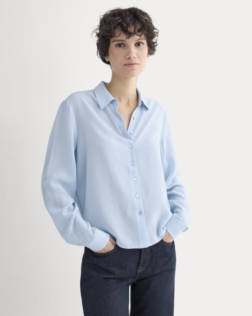 Shrunken Top in Washable Silk | Open Air Blue