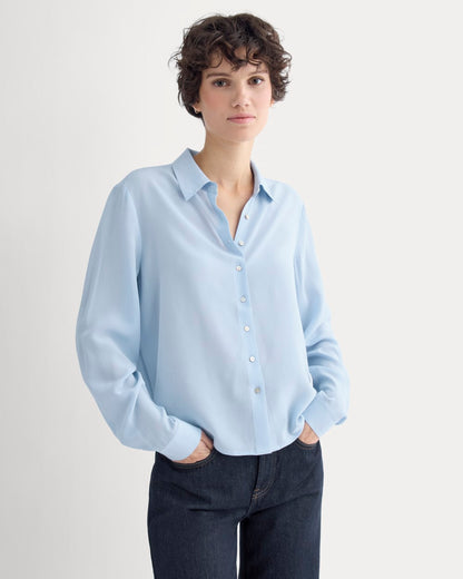 Shrunken Top in Washable Silk | Open Air Blue