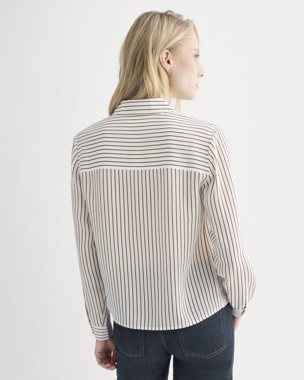 Shrunken Top in Washable Silk | Bone / Toffee Stripe
