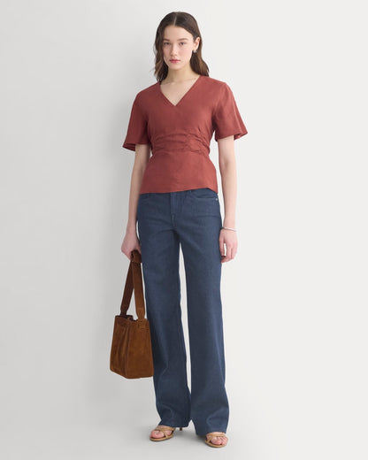 Cinched Top in Stretch Linen | Henna Red