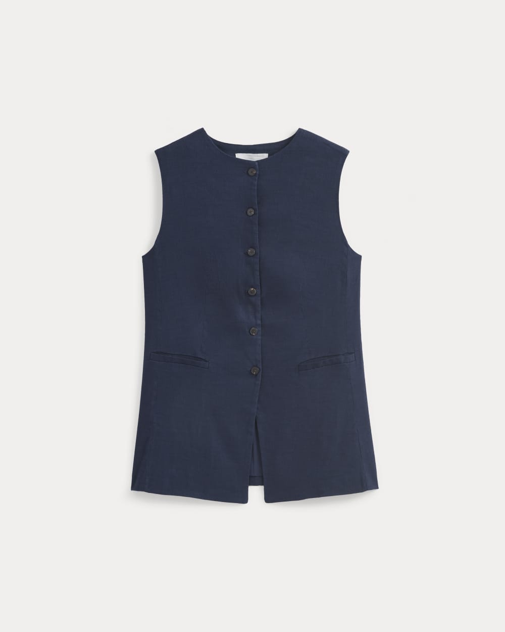 Long Vest in Stretch Linen | Navy
