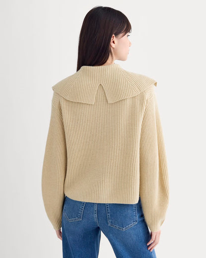 Fisherman Cardigan in Wool Cashmere | Heather Light Camel