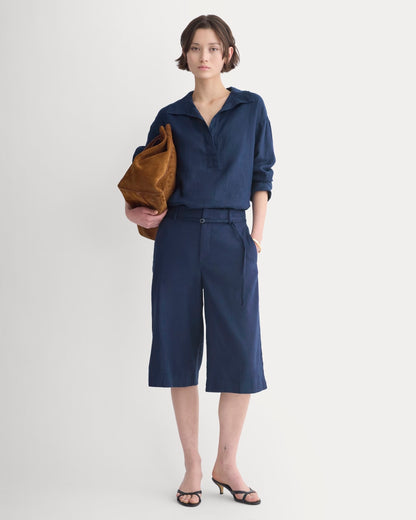 Popover Shirt in Linen | Navy