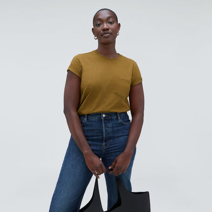 The Box-Cut Tee in Essential Cotton | Tapenade | Pocket