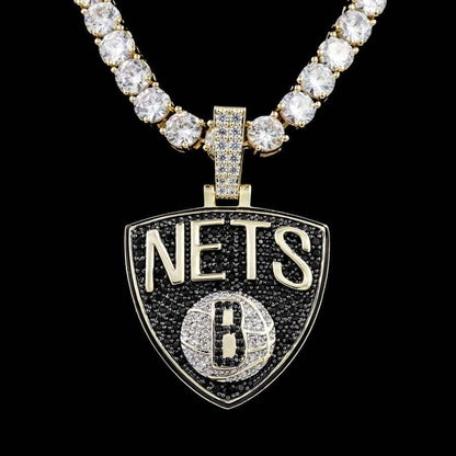 Brooklyn Nets Official NBA Logo Pendant in Yellow Gold
