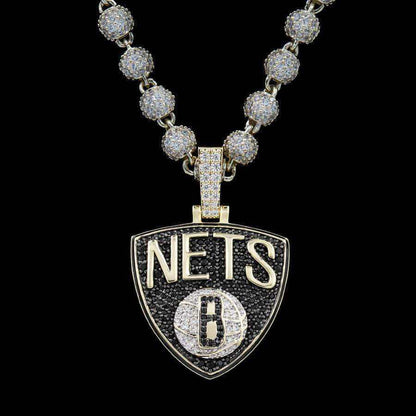 Brooklyn Nets Official NBA Logo Pendant in Yellow Gold