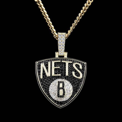 Brooklyn Nets Official NBA Logo Pendant in Yellow Gold