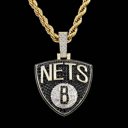 Brooklyn Nets Official NBA Logo Pendant in Yellow Gold