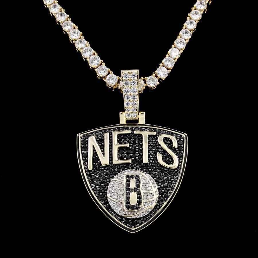 Brooklyn Nets Official NBA Logo Pendant in Yellow Gold