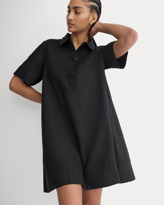 Mini Popover Shirtdress in Linen | Black