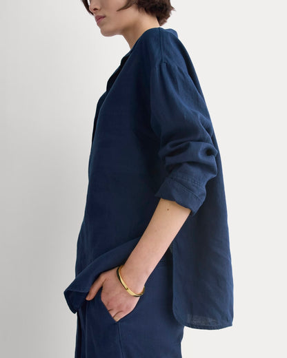 Popover Shirt in Linen | Navy