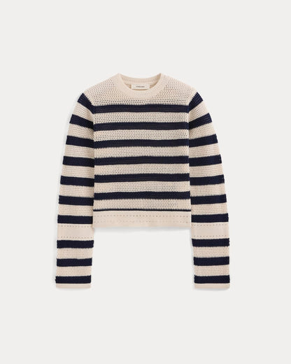 Open Knit Long-Sleeve Crew in Everyday Cotton | Canvas / Navy