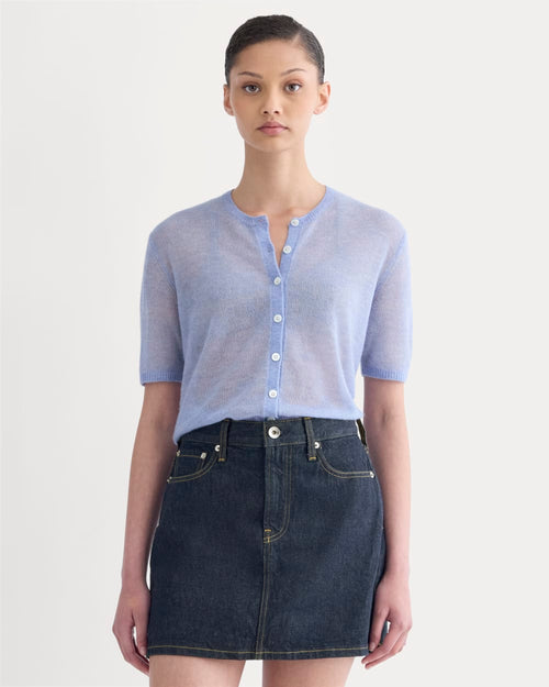 The Air Alpaca™ Short-Sleeve Cardigan | Soft Blue