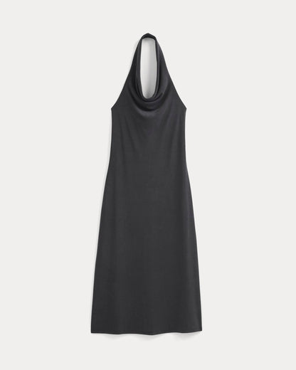 Cowlneck Halter Dress in Butterknit | Black