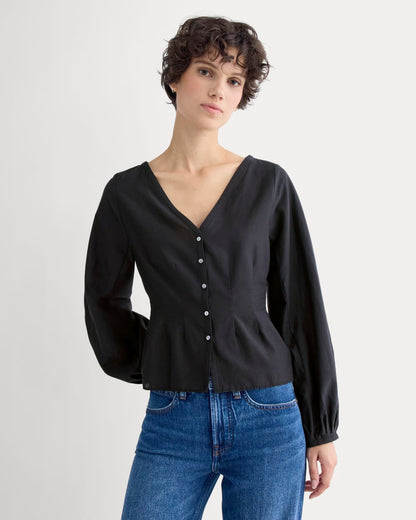 Balloon Sleeve Top in Cotton Silk | Black