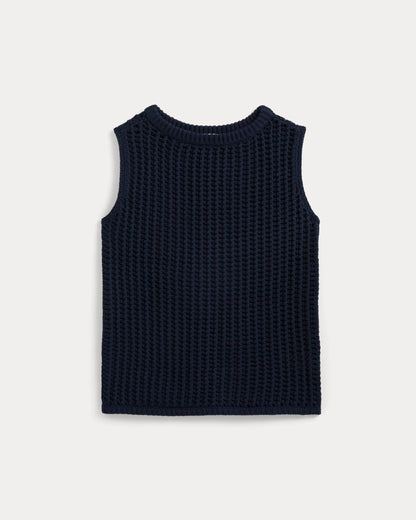 Open-Knit Tunic Vest in Elevated Cotton | Navy
