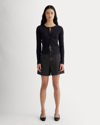 The A-Line Denim Short | Washed Black