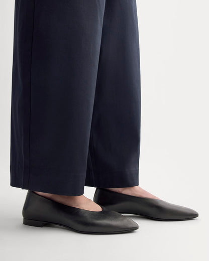 Made in Italy Almond-Toe Flat | Black Leather