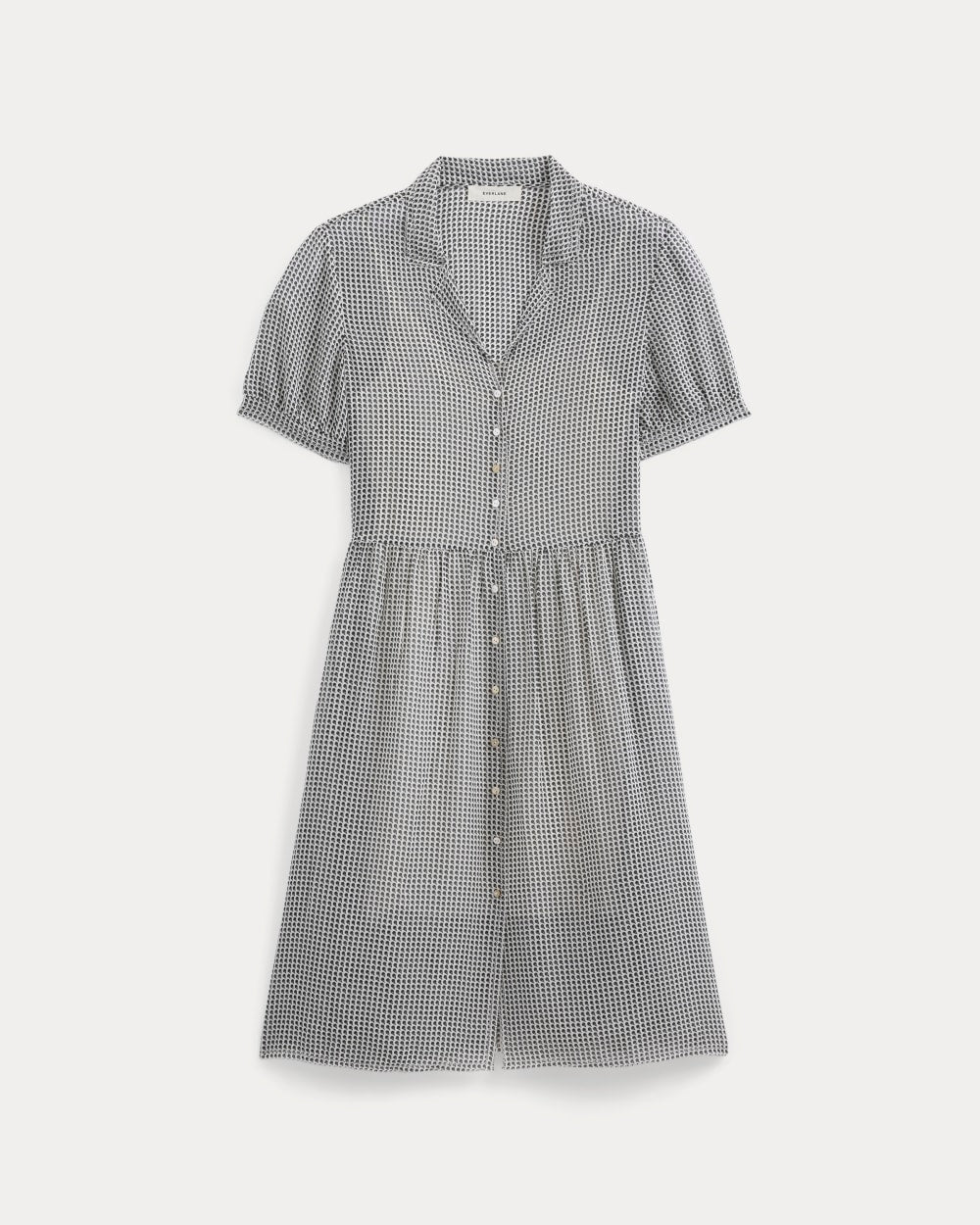 Notch Collar Shirtdress in Silk Georgette | Gardenia/Black Micro Dot