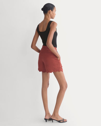 Scalloped Edge Short in Linen | Henna Red