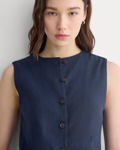 Long Vest in Stretch Linen | Navy