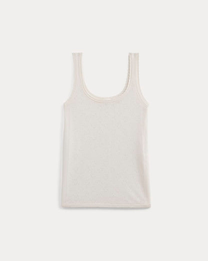Lace-Trimmed Tank in Fine Linen | Bone