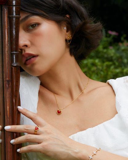 Carnelian Heart Necklace & Ring Set