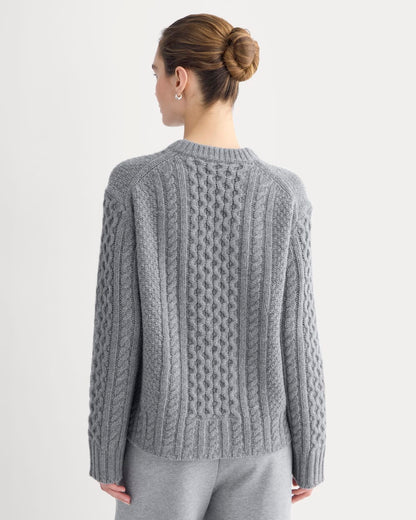 Cable Sweater in Luxe Merino | Heathered Mid-Grey