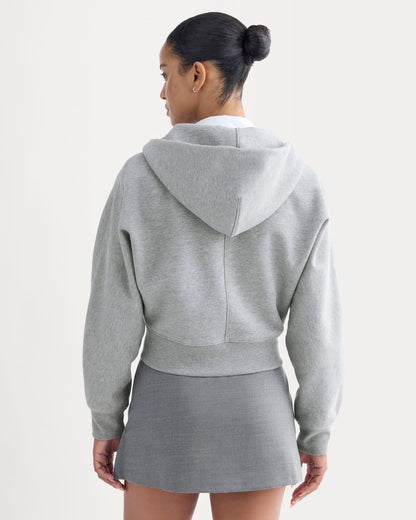 Luxe Fleece Full-Zip Cropped Hoodie | Vintage Heather Grey