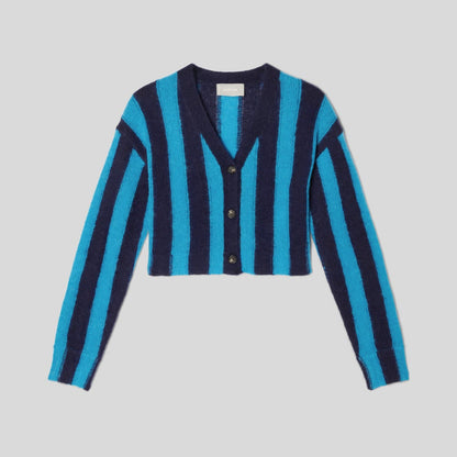 The Alpaca V-Neck Cropped Cardigan | Horizon Blue / Ocean Cavern