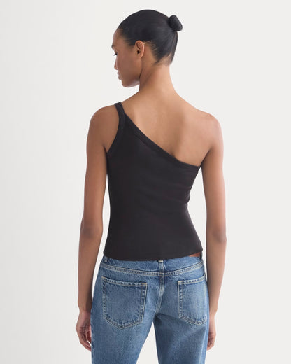 RetroSoft Cotton One-Shoulder Tank | Black