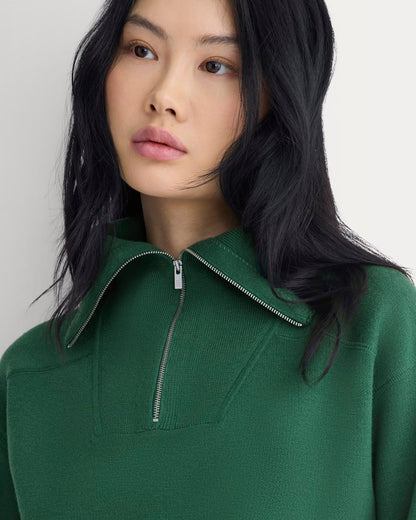 Double Knit Half-Zip in Cotton Merino | Hunter Green